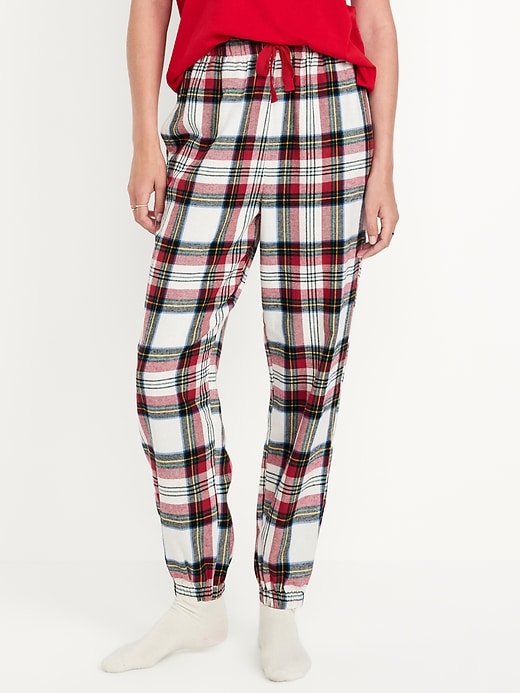 Image number 1 showing, High-Waisted Flannel Pajama Joggers for Women