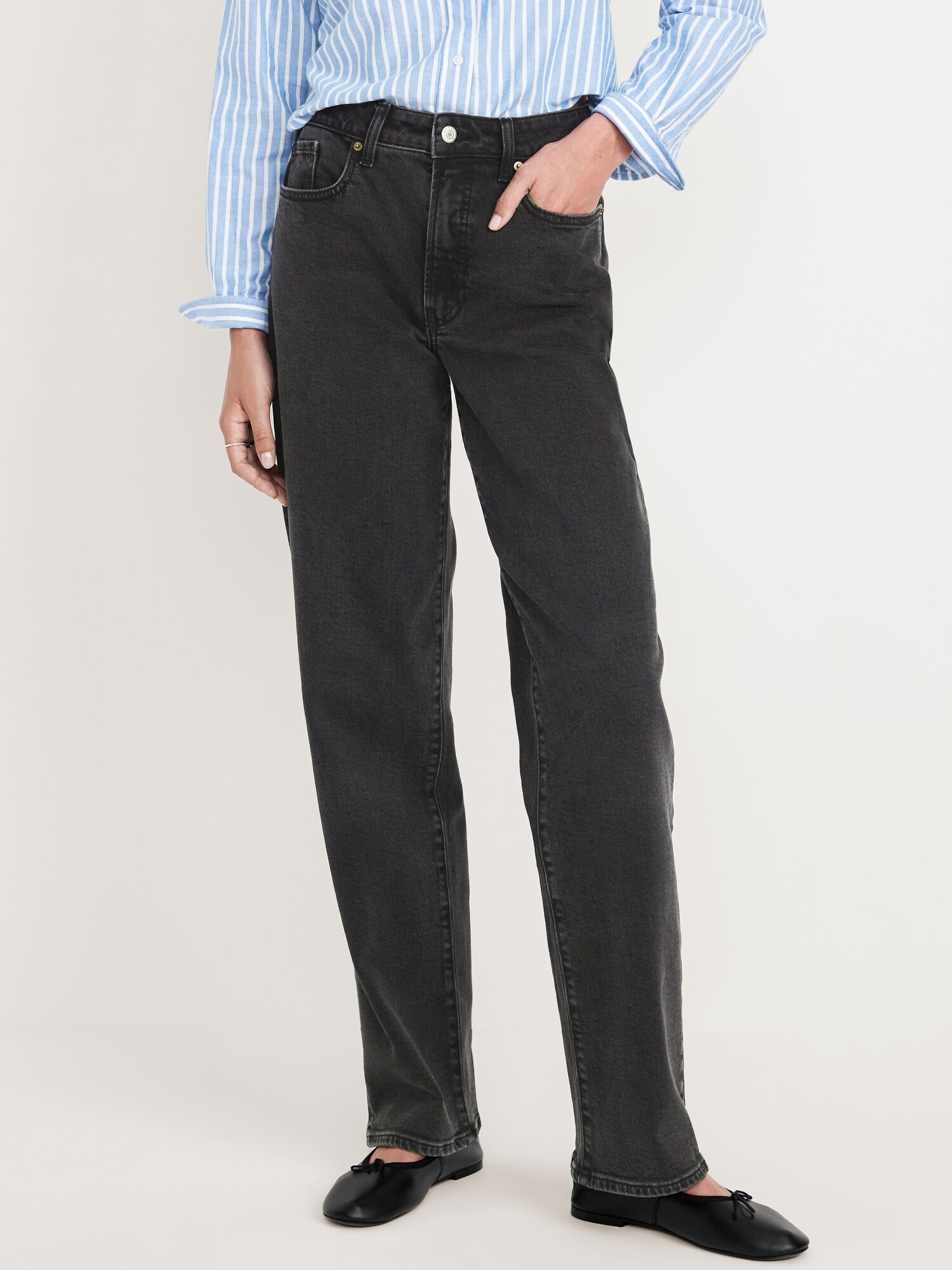 Женские джинсы Old Navy High-Waisted OG Loose, цвет: Чёрный варёный — фото 2