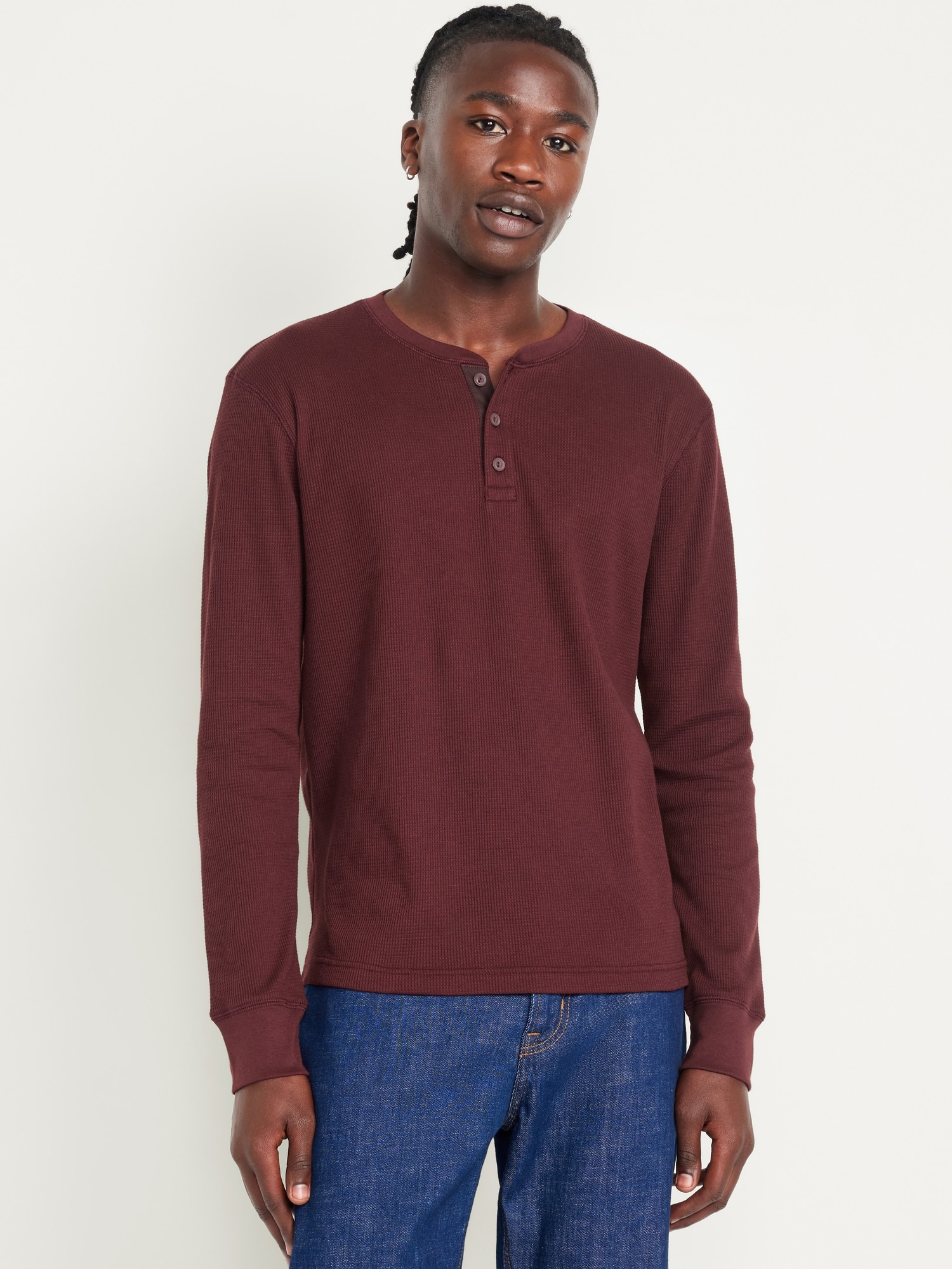 Waffle Henley T-Shirt - Red