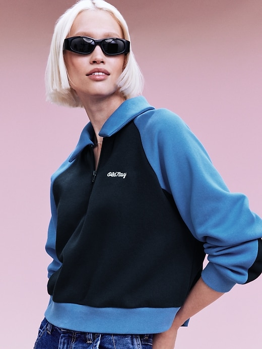 Image number 3 showing, &#39;94 Logo-Graphic Quarter-Zip Crop Sweatshirt