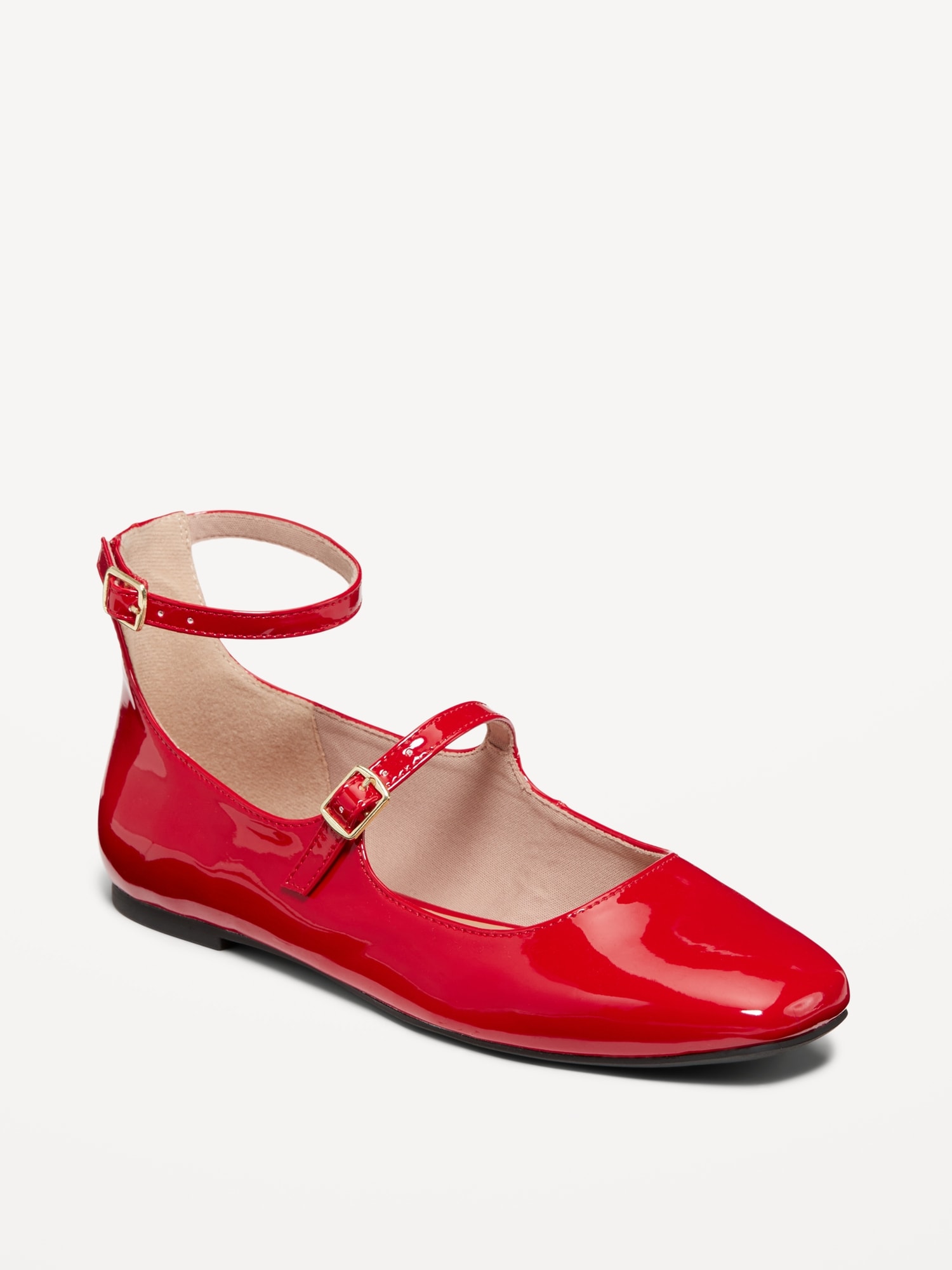 Double-Strap Faux Leather Mary Jane Flats