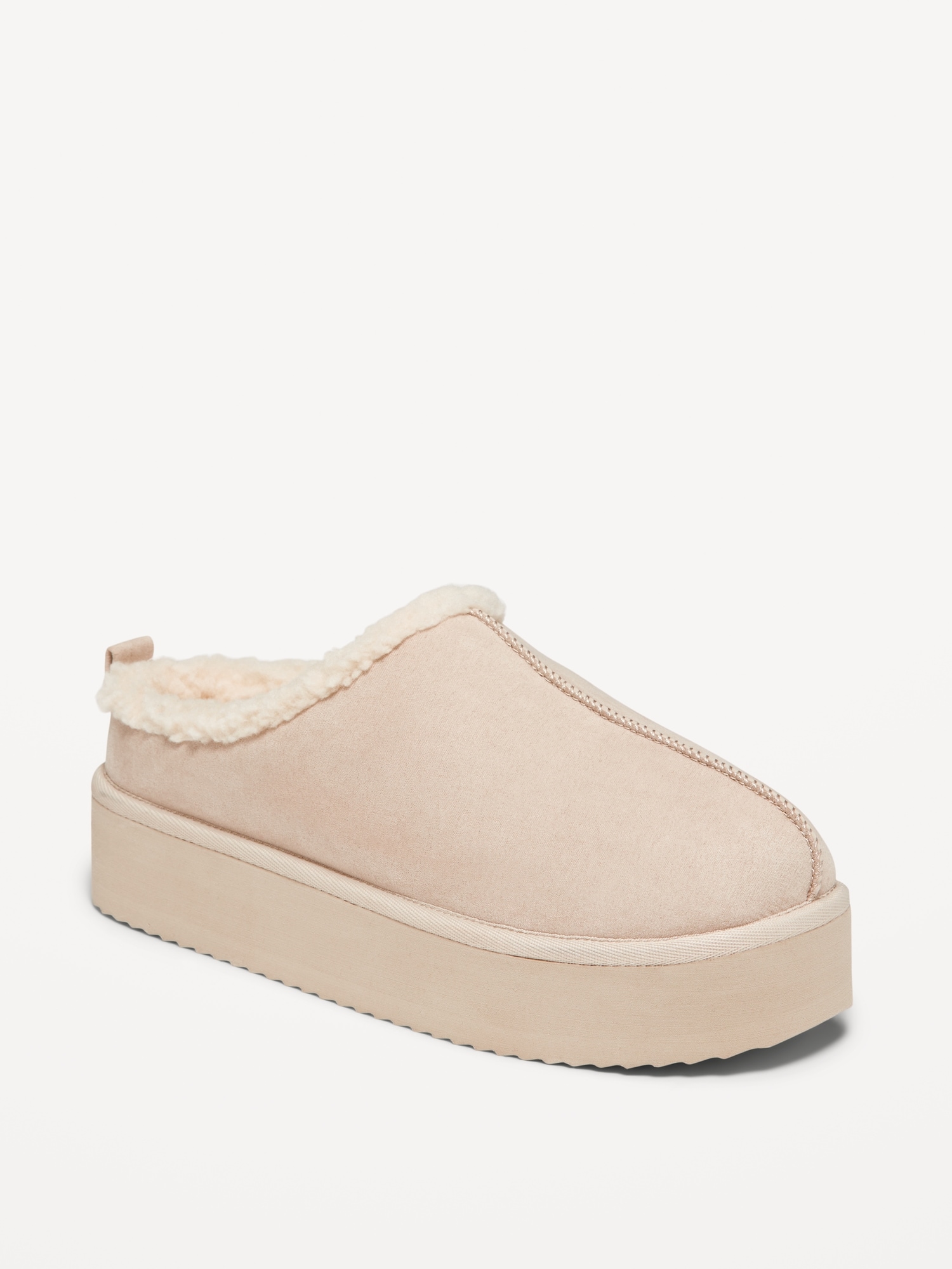 Sherpa-Lined Platform Slippers