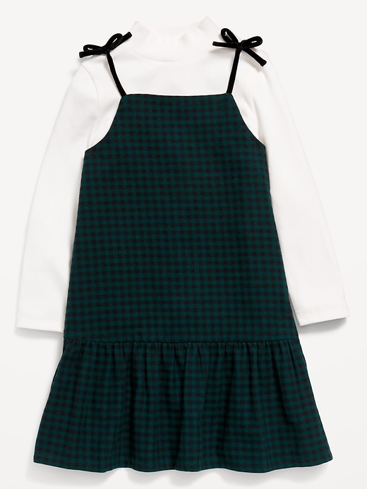 View large product image 1 of 2. Ribbed Mock-Neck Top and Tie-Bow Ruffled Dress Set for Toddler Girls