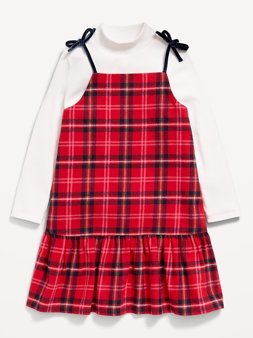 View large product image 2 of 3. Ribbed Mock-Neck Top and Tie-Bow Ruffled Dress Set for Toddler Girls