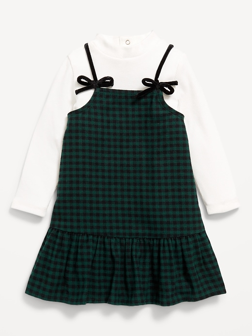 View large product image 1 of 2. Ribbed Mock-Neck Top and Tie-Bow Ruffled Dress Set for Baby