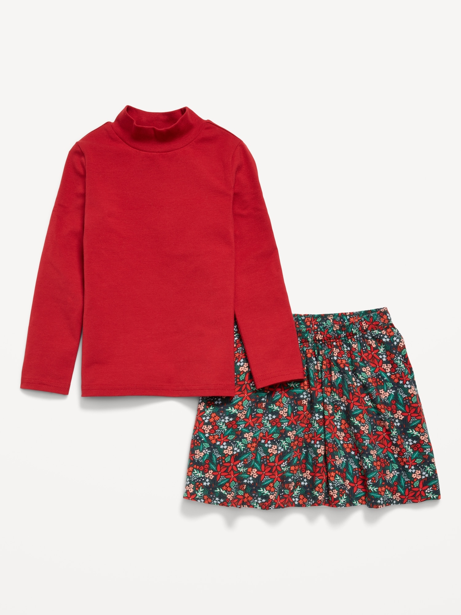 Mock-Neck Top and Skirt Set for Toddler Girls