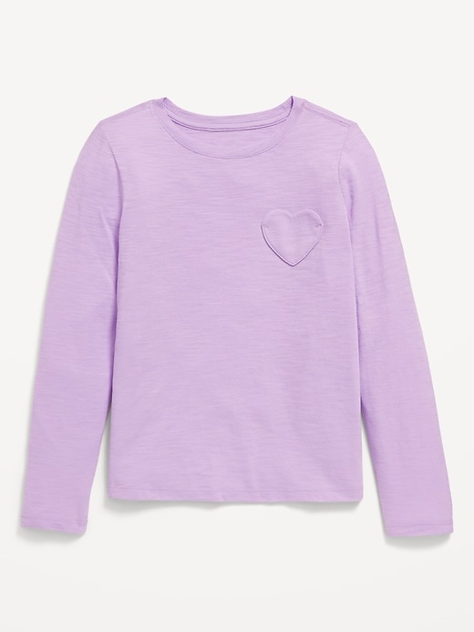 View large product image 1 of 2. Softest Long-Sleeve Heart-Pocket T-Shirt for Girls