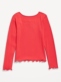 View large product image 3 of 4. Long-Sleeve Square-Neck Ribbon-Bow Top for Girls