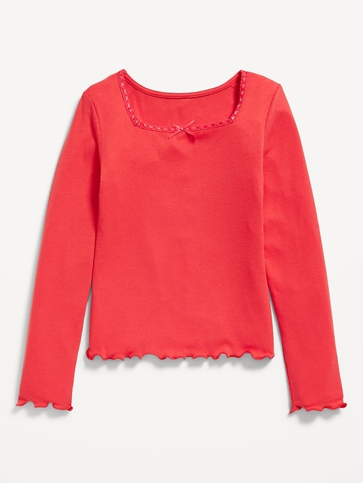 View large product image 2 of 4. Long-Sleeve Square-Neck Ribbon-Bow Top for Girls