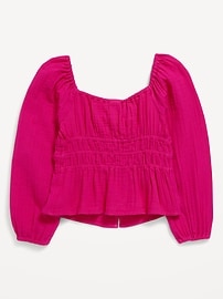 View large product image 3 of 4. Long-Sleeve Double-Weave Bow Top for Girls