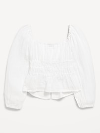 View large product image 3 of 4. Long-Sleeve Double-Weave Bow Top for Girls