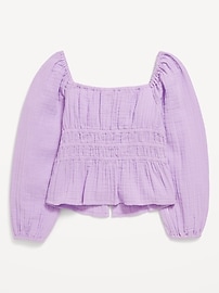 View large product image 3 of 4. Long-Sleeve Double-Weave Bow Top for Girls