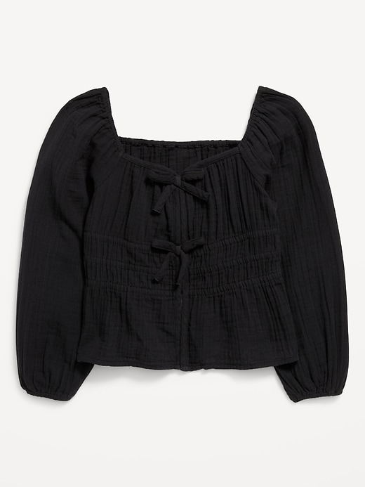 View large product image 2 of 4. Long-Sleeve Double-Weave Bow Top for Girls