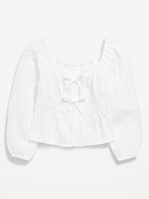 View large product image 2 of 4. Long-Sleeve Double-Weave Bow Top for Girls