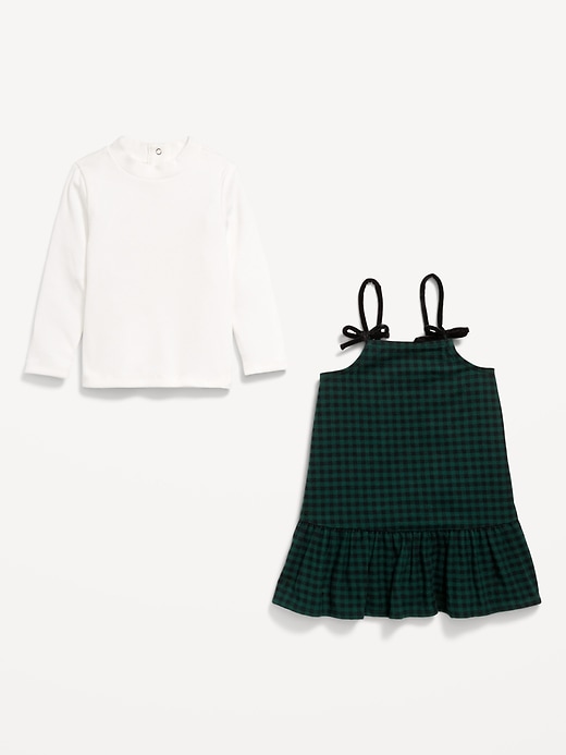 View large product image 2 of 2. Ribbed Mock-Neck Top and Tie-Bow Ruffled Dress Set for Baby