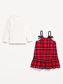 View large product image 3 of 3. Ribbed Mock-Neck Top and Tie-Bow Ruffled Dress Set for Baby