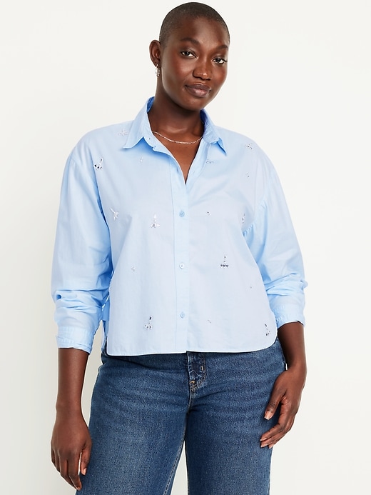 Image number 5 showing, Embellished Cropped Button-Down Shirt