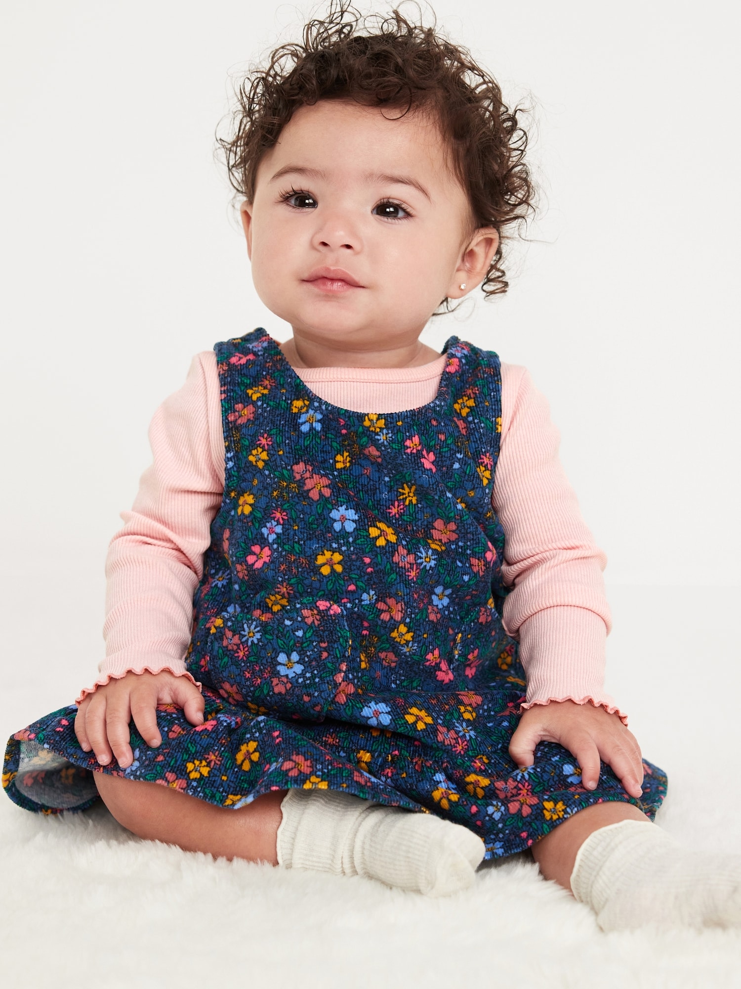 Ribbed Top and Heart Pocket Corduroy Dress Set for Baby