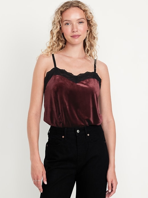 Image number 1 showing, Lace-Trim Velvet Top