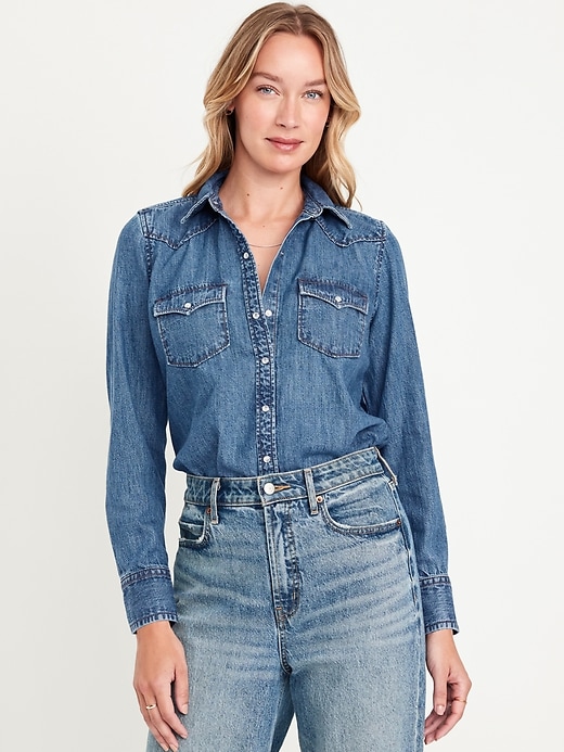 Image number 1 showing, Classic Button-Down Jean Shirt