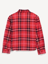 View large product image 3 of 3. Cropped Long-Sleeve Plaid Pocket Flannel Shirt for Girls