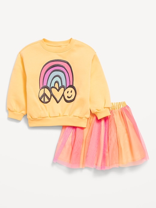 View large product image 1 of 3. Crew-Neck Graphic Sweatshirt and Tulle Skirt Set for Toddler Girls