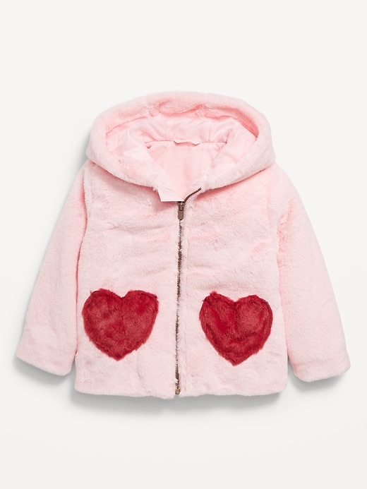 View large product image 2 of 3. Faux-Fur Heart-Pocket Full-Zip Hoodie for Toddler Girls