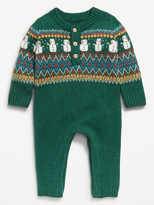 View large product image 2 of 2. SoSoft Fair Isle Henley Sweater One-Piece for Baby