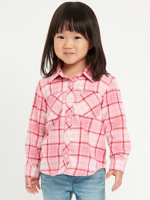 View large product image 1 of 2. Long-Sleeve Plaid Pocket Shirt for Toddler Girls