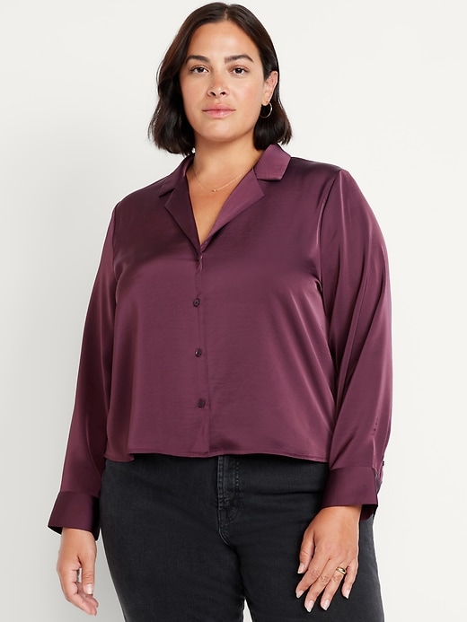 Image number 7 showing, Satin Cropped Button-Down Shirt