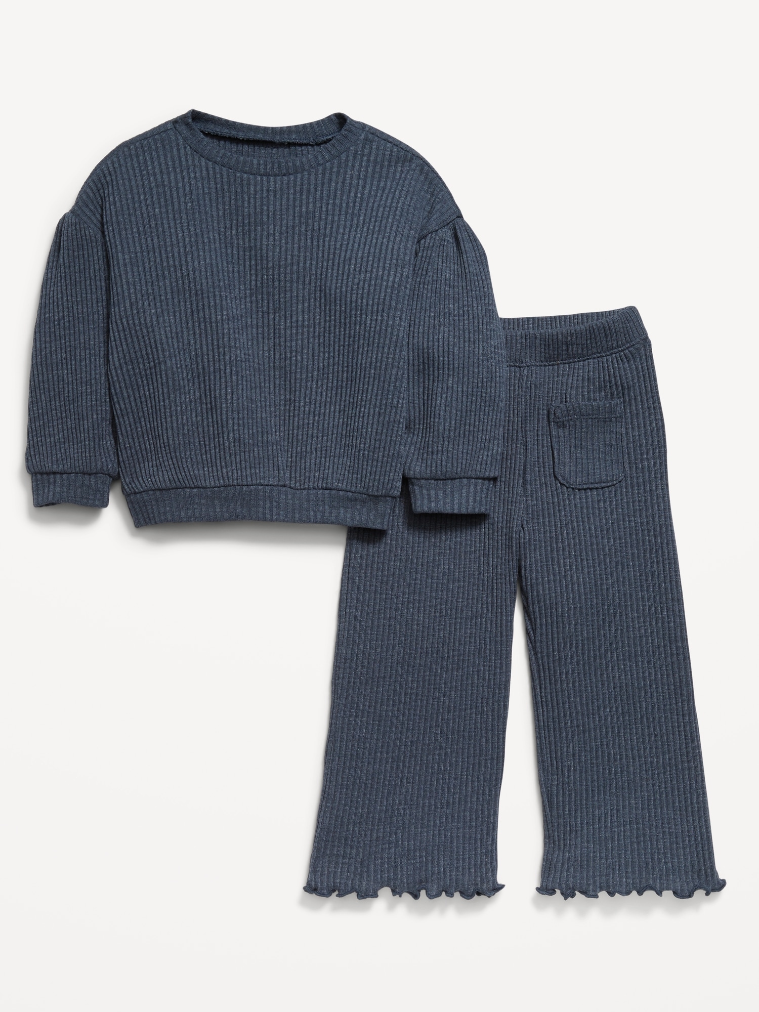 Ribbed Long-Sleeve Top and Wide-Leg Pants for Toddler Girls