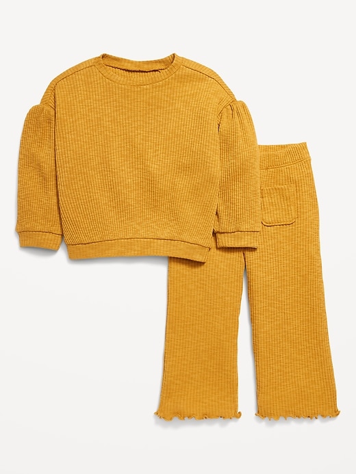 View large product image 1 of 3. Ribbed Long-Sleeve Top and Wide-Leg Pants for Toddler Girls