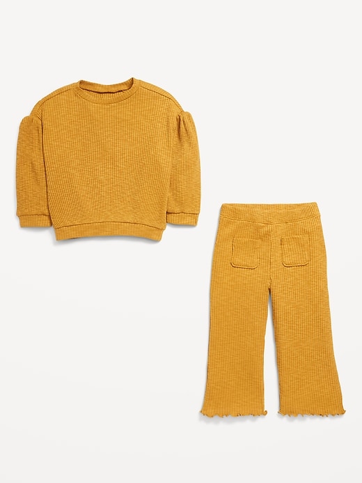 View large product image 2 of 3. Ribbed Long-Sleeve Top and Wide-Leg Pants for Toddler Girls