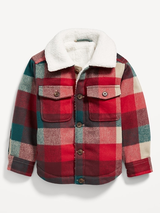 View large product image 1 of 3. Plaid Sherpa Pocket-Front Shacket for Toddler Boys