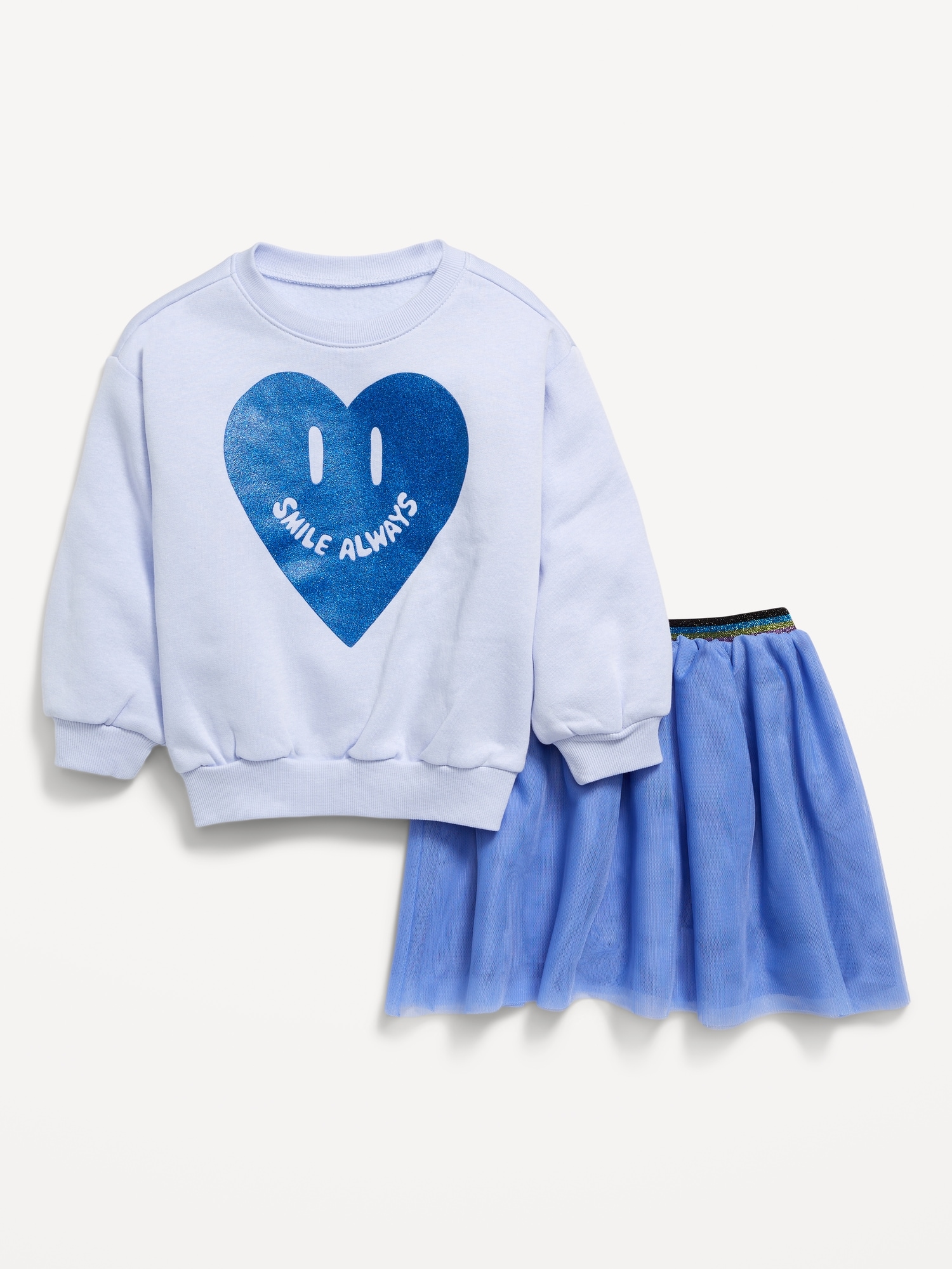 Crew-Neck Graphic Sweatshirt and Tulle Skirt Set for Toddler Girls