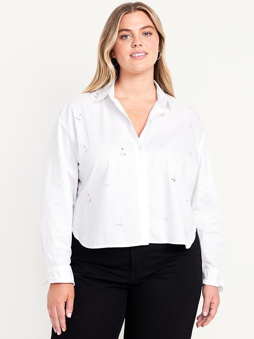 Image number 7 showing, Embellished Cropped Button-Down Shirt