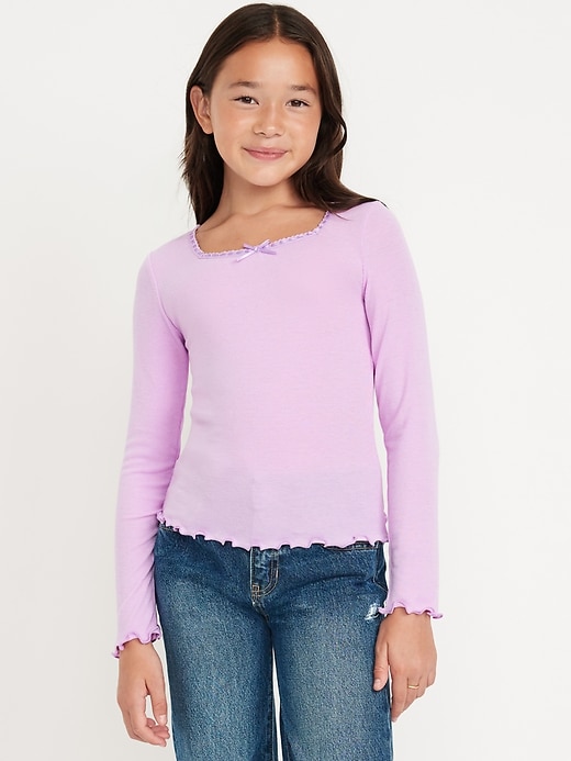 View large product image 1 of 4. Long-Sleeve Square-Neck Ribbon-Bow Top for Girls