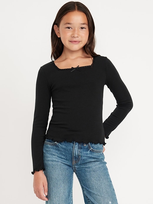 View large product image 1 of 4. Long-Sleeve Square-Neck Ribbon-Bow Top for Girls