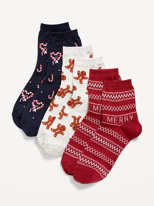 View large product image 1 of 1. Novelty Quarter Crew Socks 3-Pack