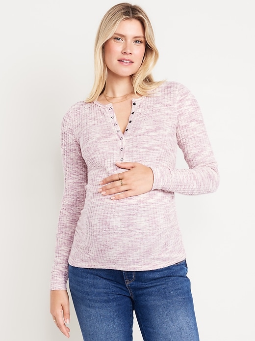 View large product image 1 of 1. Maternity Long Sleeve Henley T-Shirt