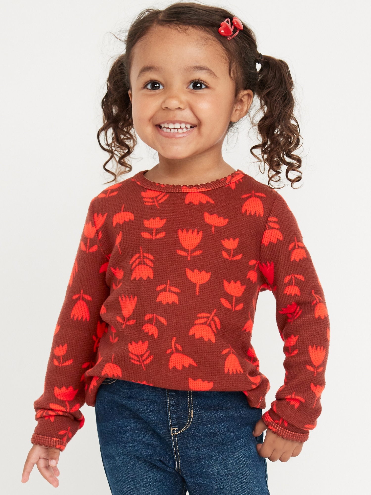 Printed Long-Sleeve Thermal-Knit T-Shirt for Toddler Girls