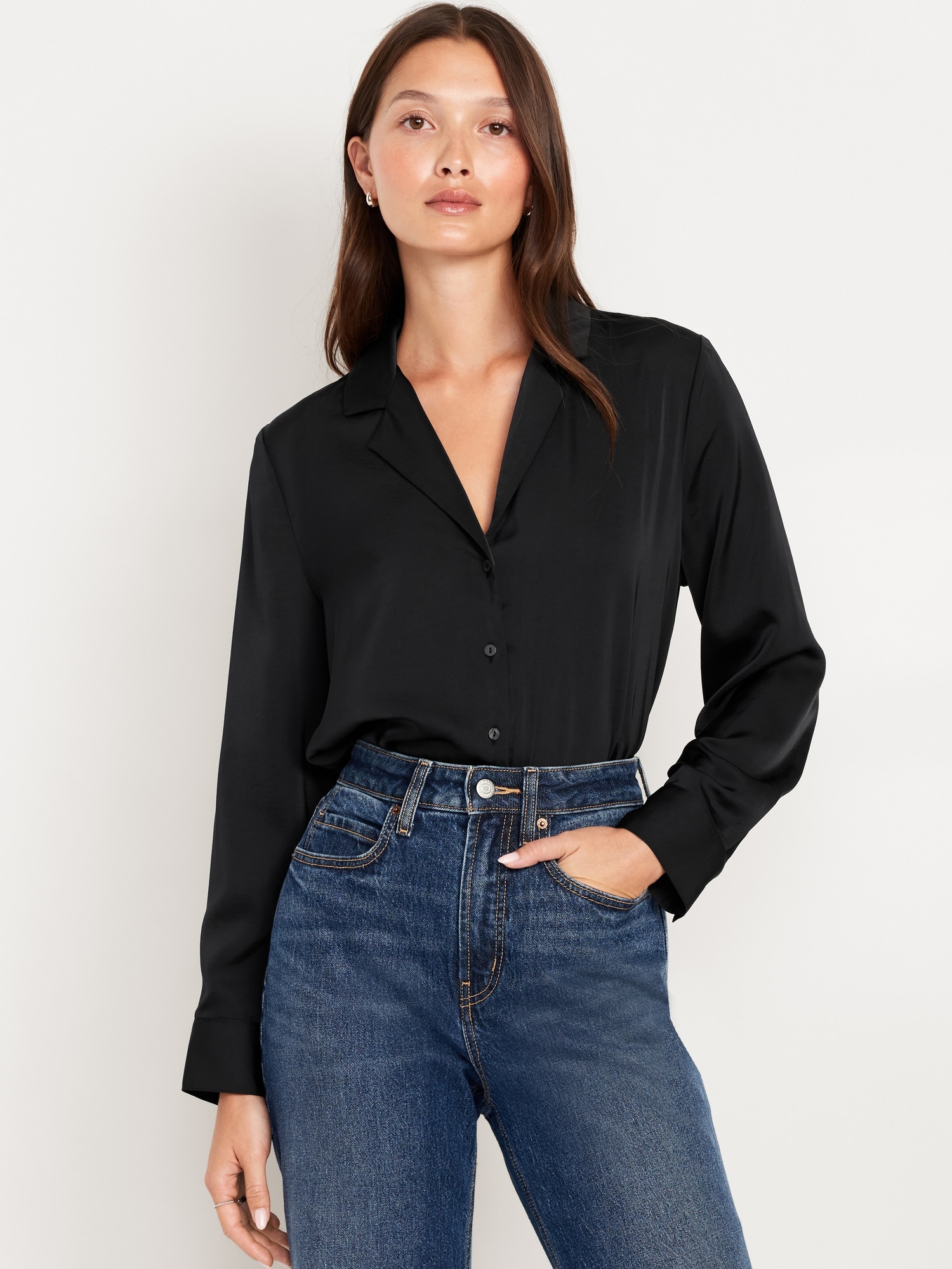 Satin Cropped Button-Down Shirt