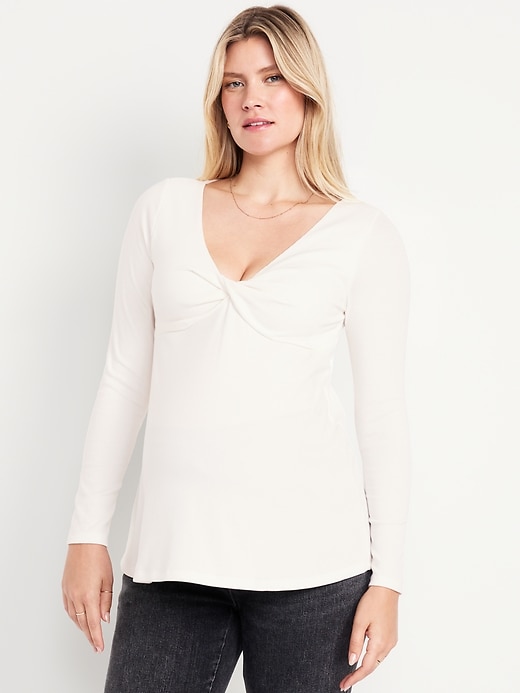 View large product image 1 of 2. Maternity Twist-Front Ribbed Top