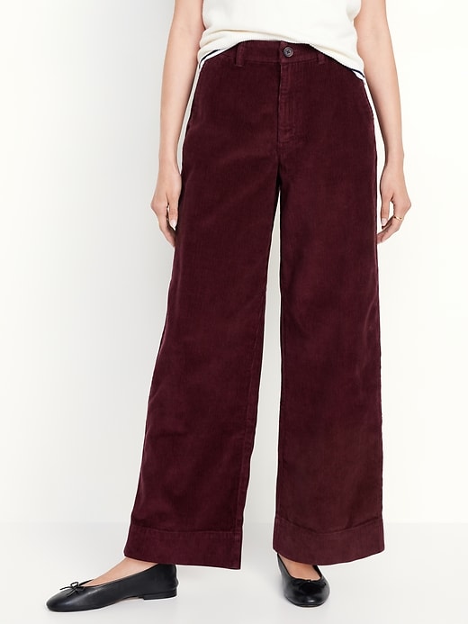 Image number 1 showing, High-Waisted Corduroy Wide-Leg Pants