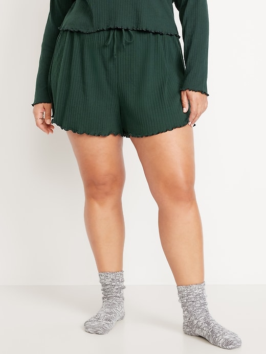 Image number 7 showing, High-Waisted Ribbed Pajama Shorts