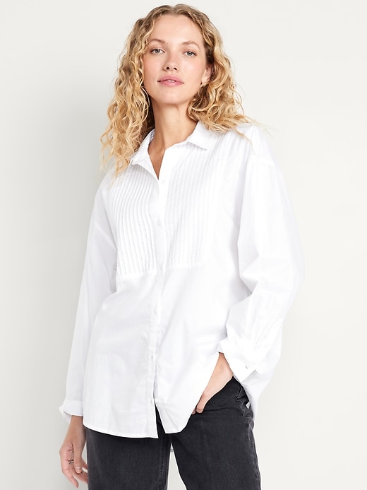 Image number 1 showing, Tuxedo Boyfriend Button-Down Shirt