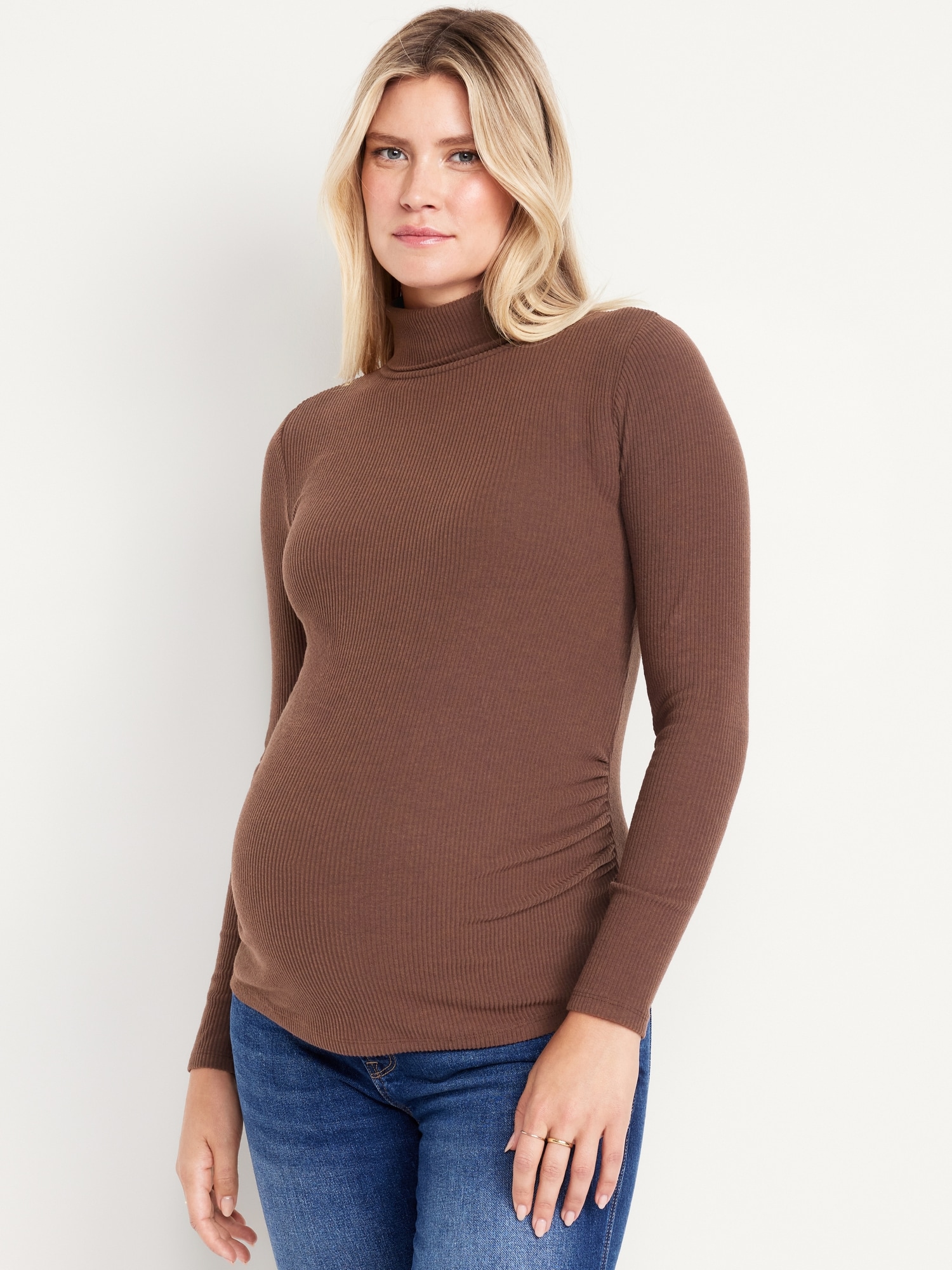 Maternity Ribbed Turtleneck - Orange