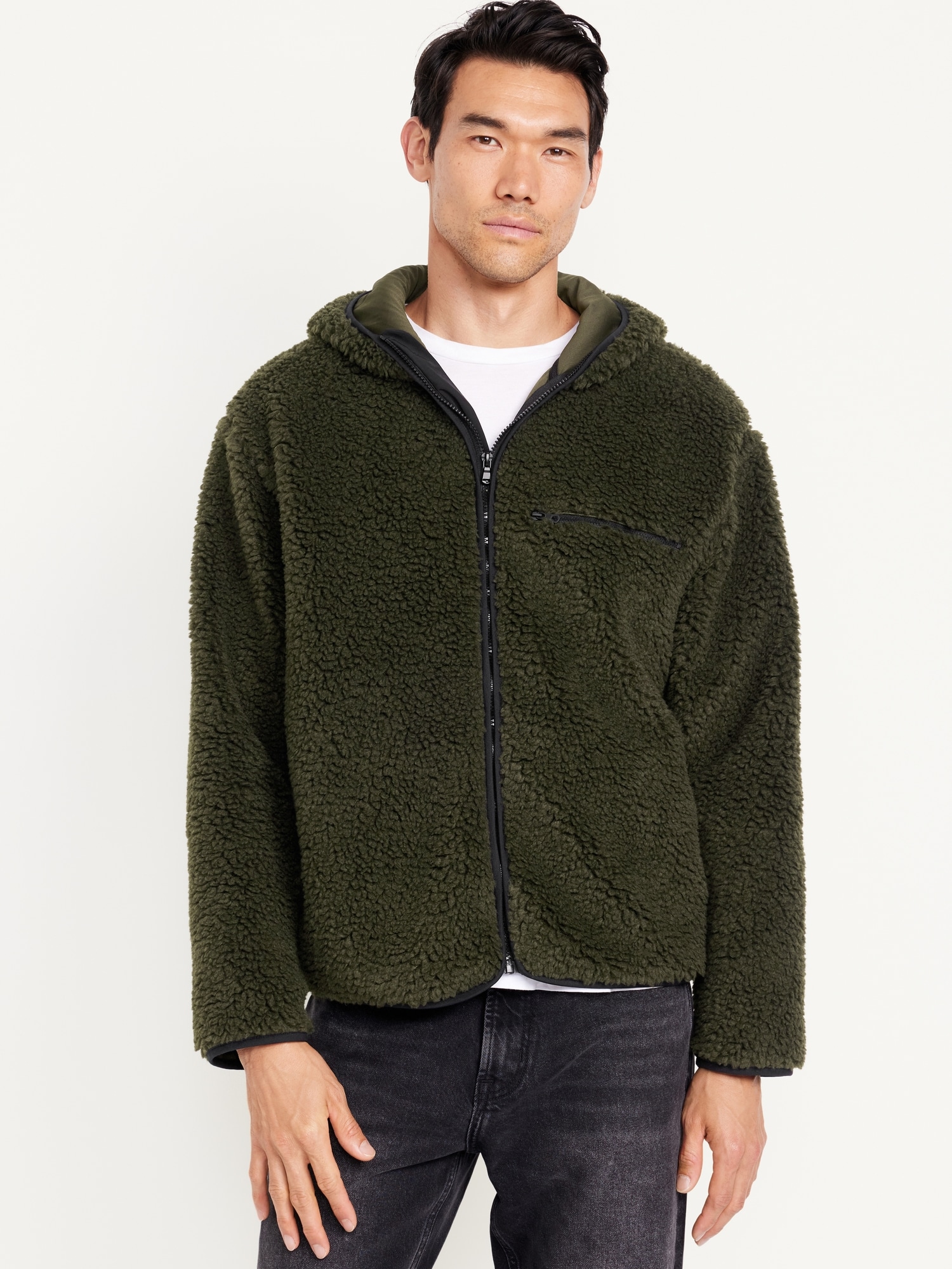 Oversized sherpa jacket with hood sale