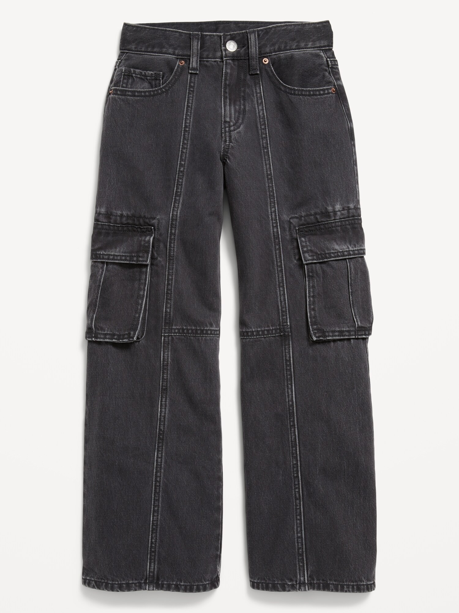 Джинсы Old Navy High-Waisted Super Baggy Wide-Leg Cargo Jeans для девочек, цвет: Чёрный варёный — фото 4