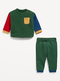 View large product image 3 of 3. Cozy-Knit Color Block Pocket Sweatshirt and Sweatpants Set for Baby